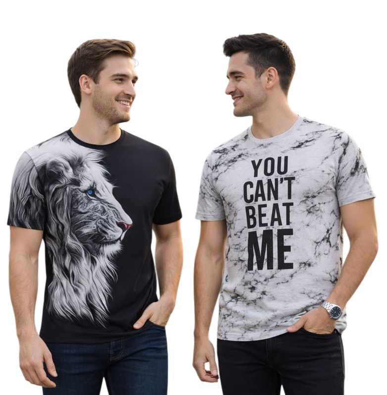 2-Pack Men's 3D Realistic Lion Graphic T-Shirts 2-Pack ( Black-Grey)