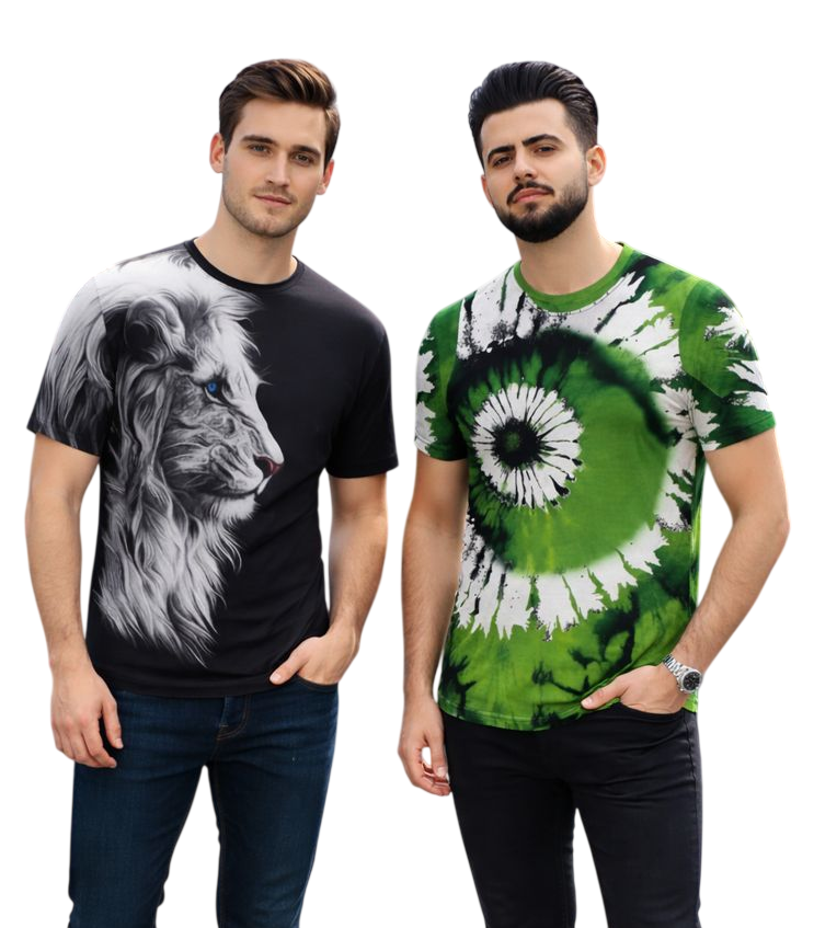 2-Pack Men's 3D Realistic Lion Graphic T-Shirts 2-Pack ( Black-Green)