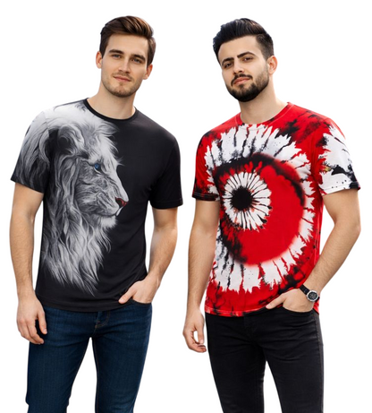 2-Pack Men's 3D Realistic Lion Graphic T-Shirts 2-Pack ( Black-Red)