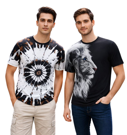 2-Pack Men's 3D Realistic Lion Graphic T-Shirts 2-Pack ( Black-Red) (Copy)