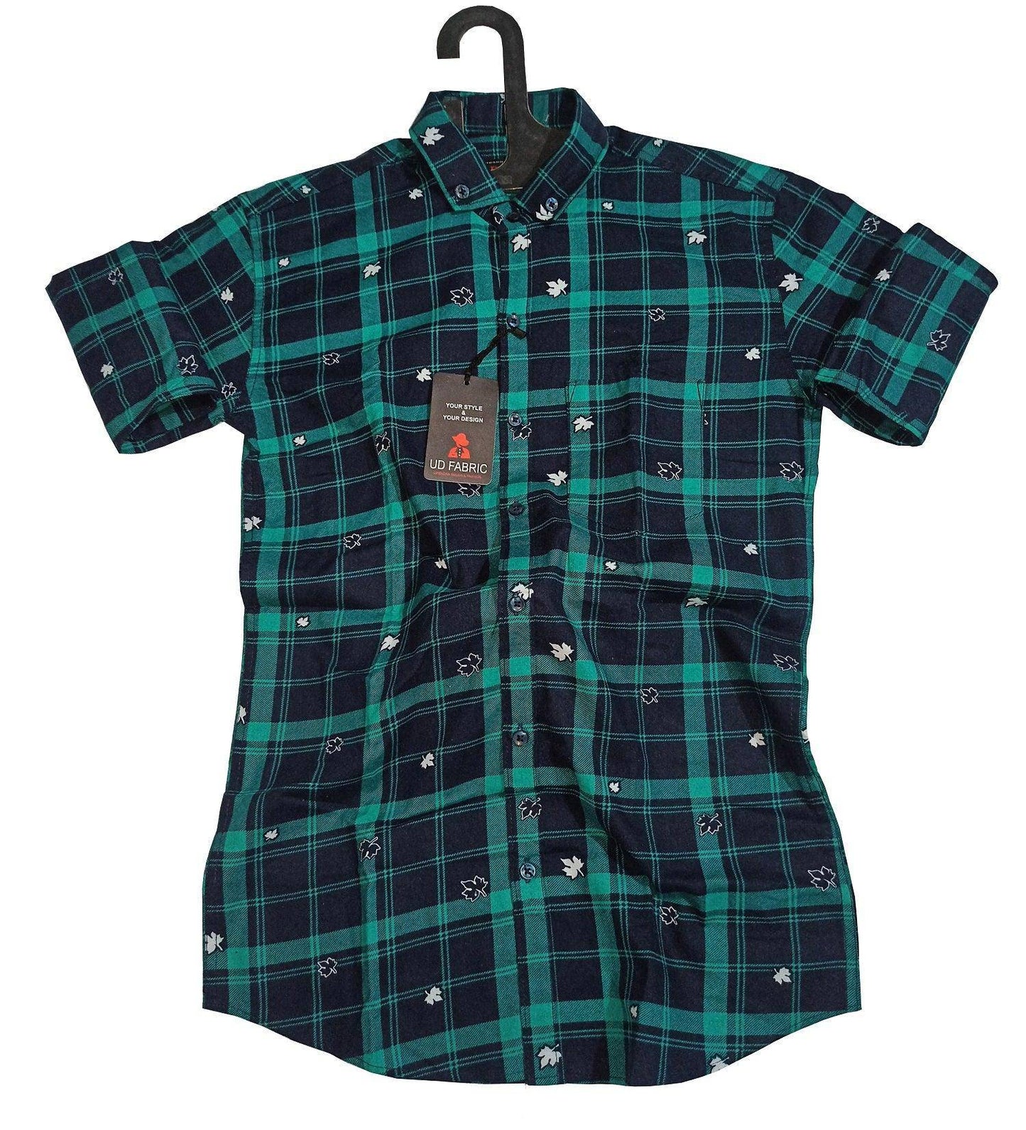 UD FABRIC Men’s Slim Fit Check Casual Shirt - Green - UD FABRIC - Your Style our Design