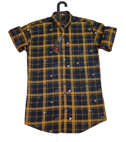 UD FABRIC Men’s Slim Fit Check Casual Shirt - Yellow - UD FABRIC - Your Style our Design