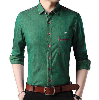 Green Denim Casual Shirt for Men's - UD FABRIC - Your Style our Design