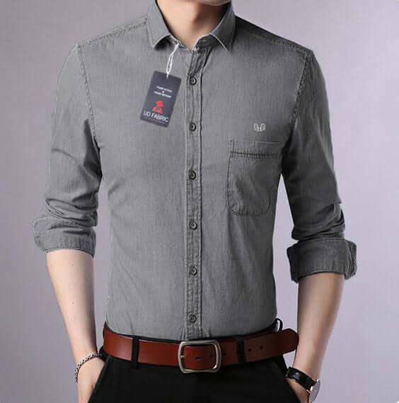 Green Denim Casual Shirt for Men's - UD FABRIC - Your Style our Design