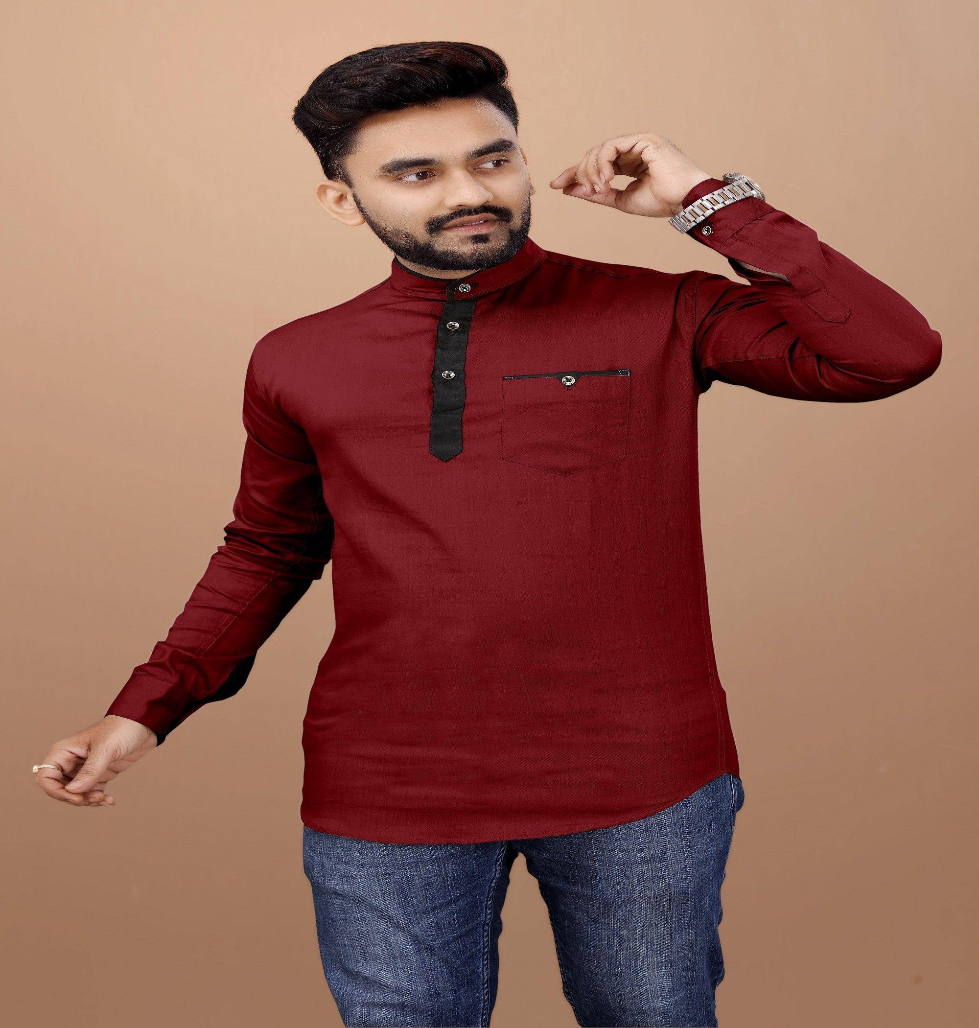 UDFABRIC Solid Cotton Casual Short Kurta For Men's - Grey - UD FABRIC - Your Style our Design