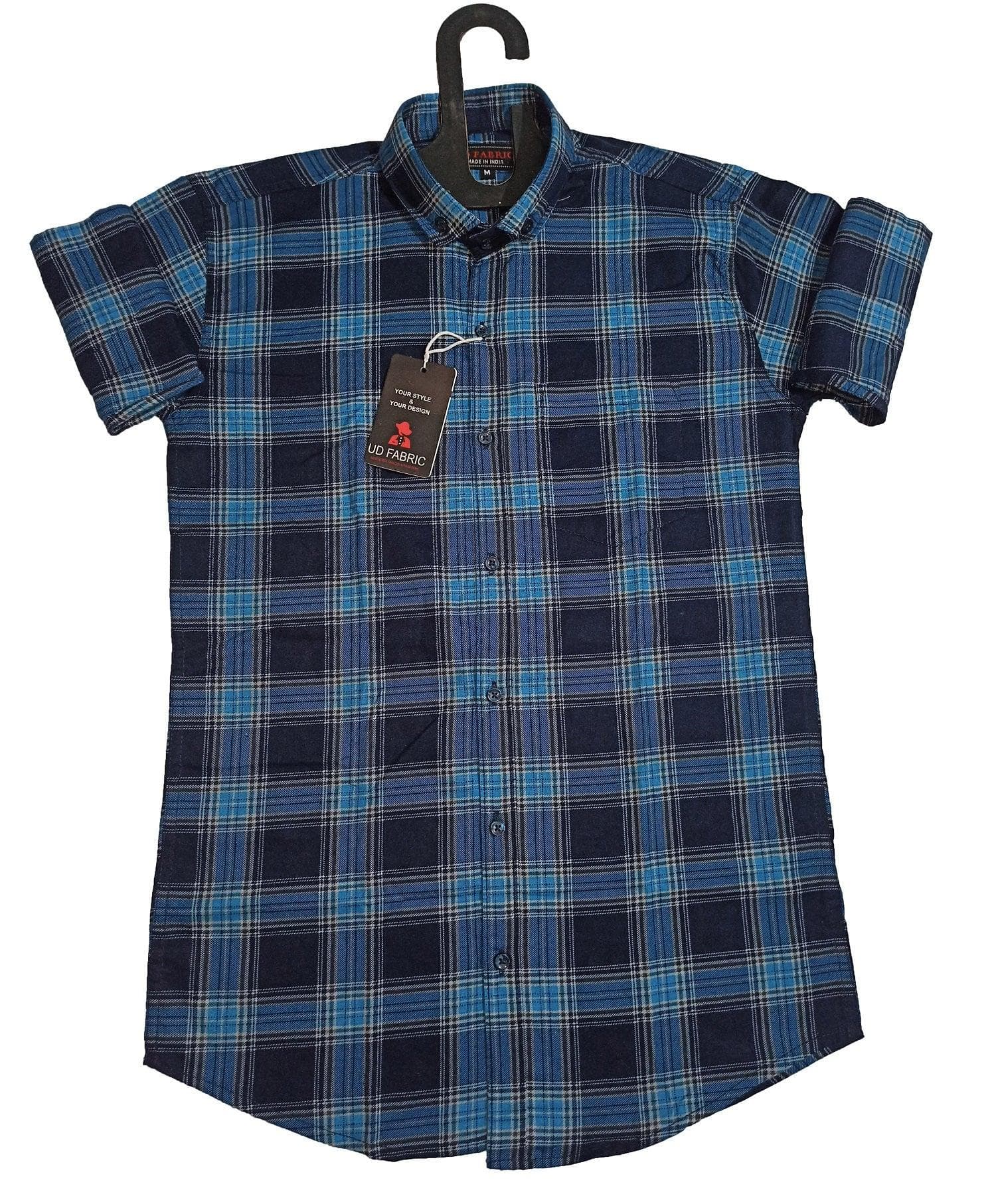 UD FABRIC Men’s Slim Fit Check Casual Shirt - Navy-Blue - UD FABRIC - Your Style our Design