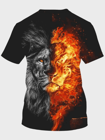 Animal Fire Lion Face T shirt