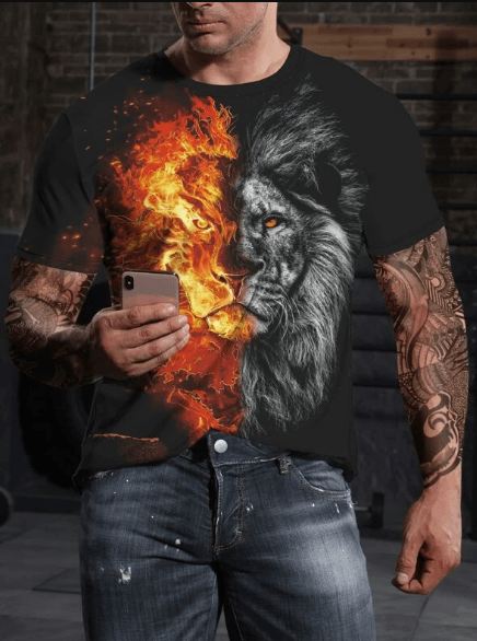 Animal Fire Lion Face T shirt