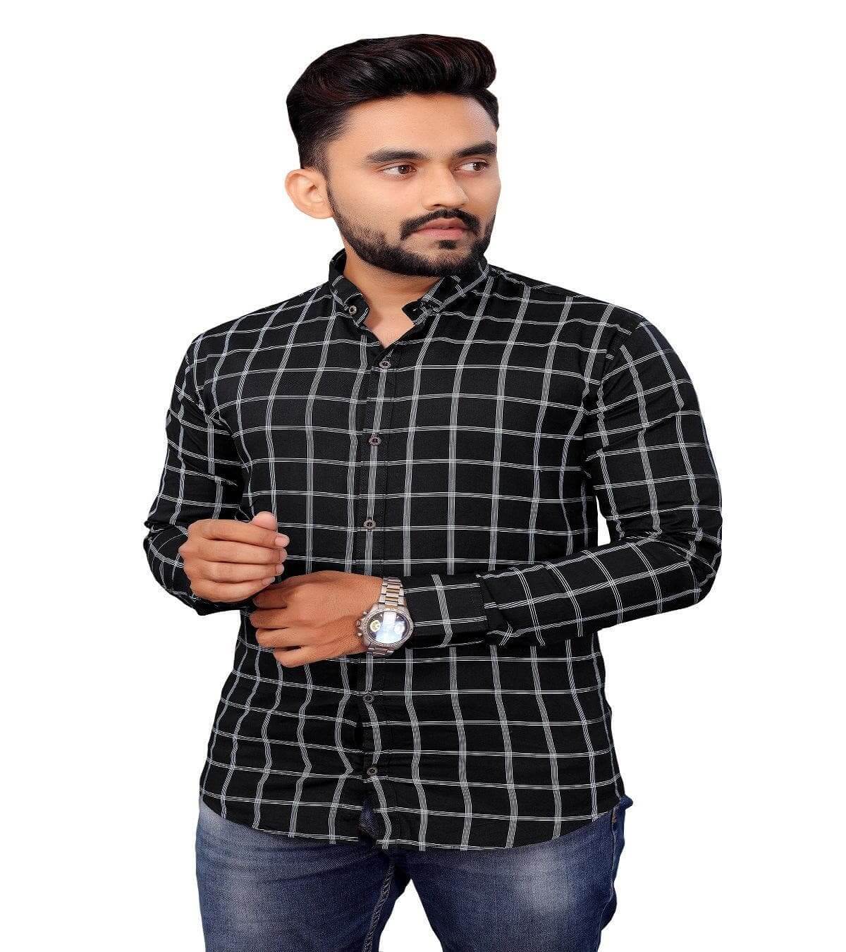 UD FABRIC Men Full Sleeve Cotton Casual Check Shirts - Black - UD FABRIC - Your Style our Design