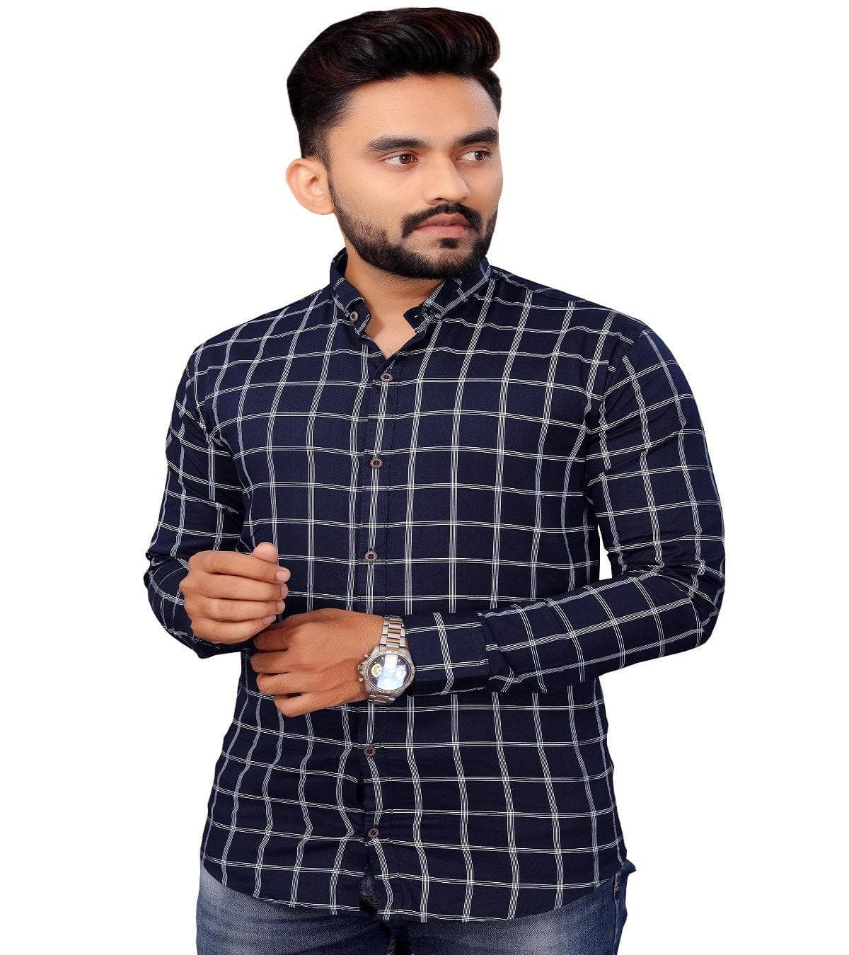 UD FABRIC Men Full Sleeve Cotton Casual Check Shirts - Black - UD FABRIC - Your Style our Design