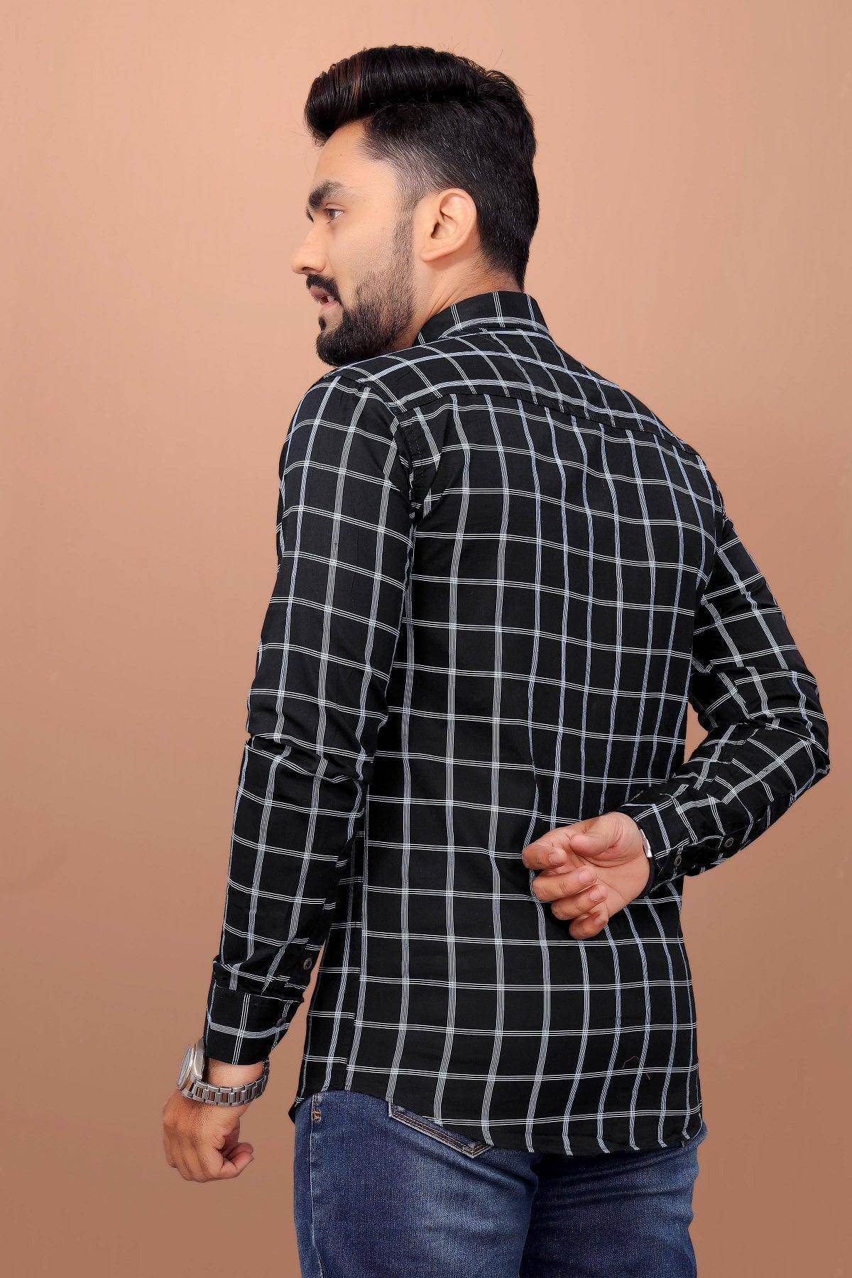 UD FABRIC Men Full Sleeve Cotton Casual Check Shirts - Black - UD FABRIC - Your Style our Design