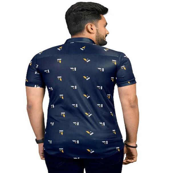 Blue Floral Stretch Short Sleeve Printed Shirt for Men - UD FABRIC - Your Style our Design