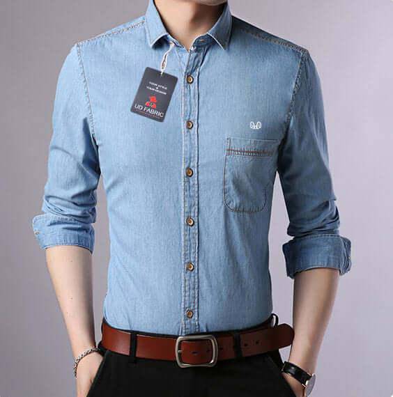 Blue light  weight Denim Solid Shirt for Men's - UD FABRIC - Your Style our Design