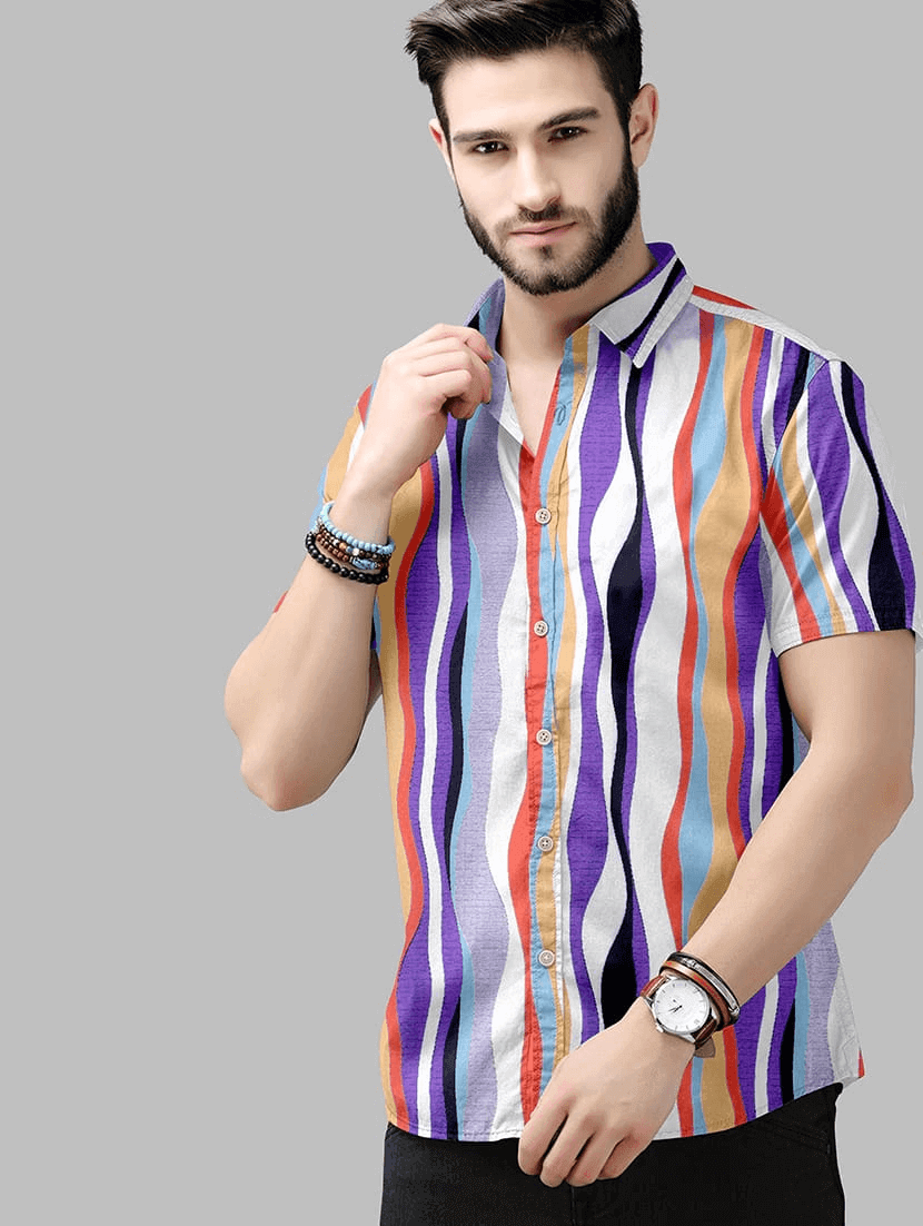 Floral Stretch Short Sleeve Printed Shirt for Men - Blue - UD FABRIC - Your Style our Design