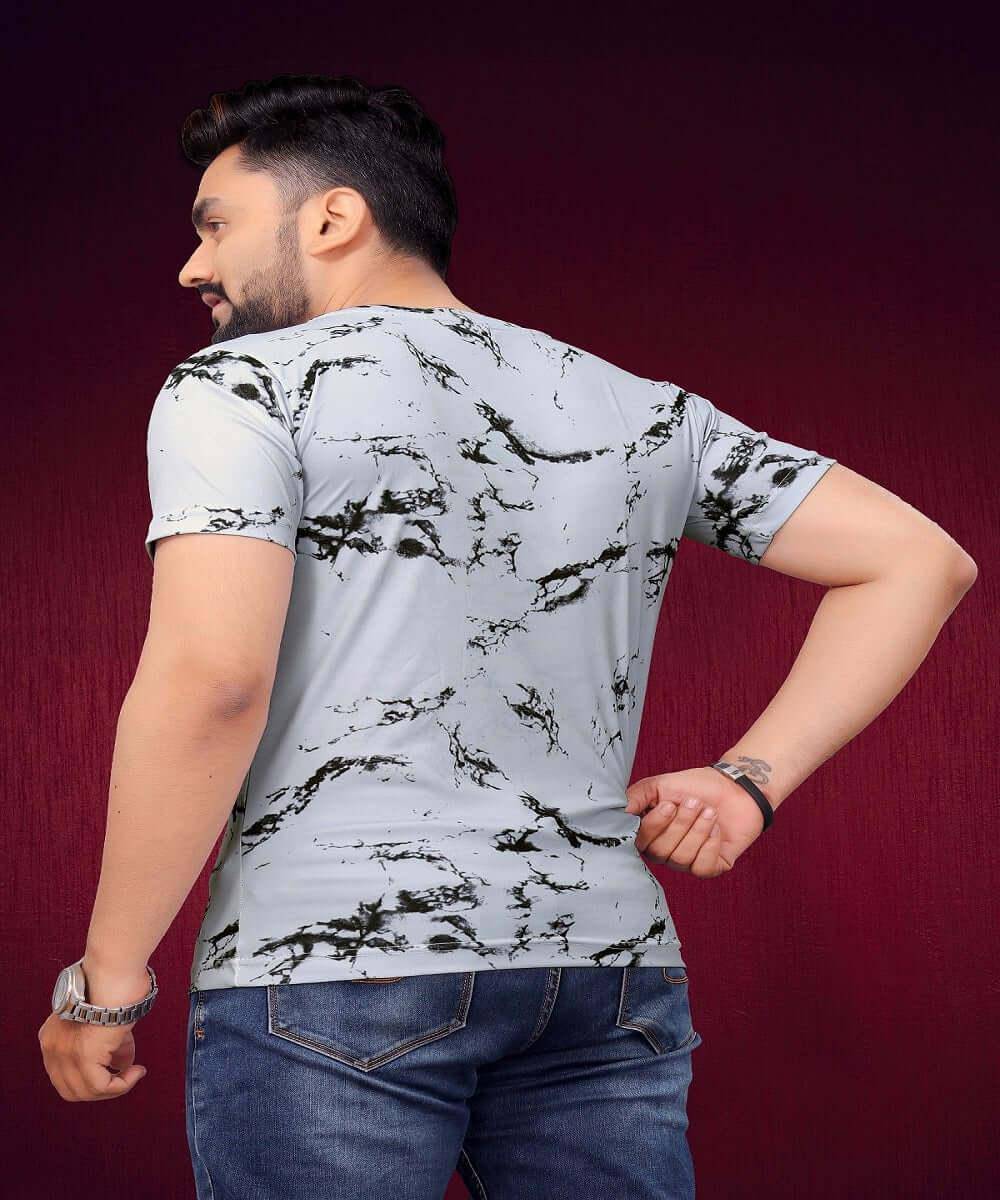 Grey Printed Stretch Short Sleeve T Shirt for Men - UD FABRIC - UD FABRIC - Your Style our Design