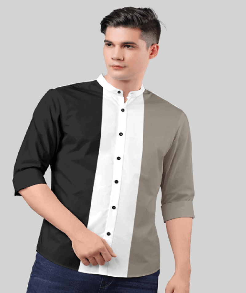 Men's Cotton  Long Sleeve Slim Fit Casual Button Down Color Block Shirts - Grey - UD FABRIC - Your Style our Design