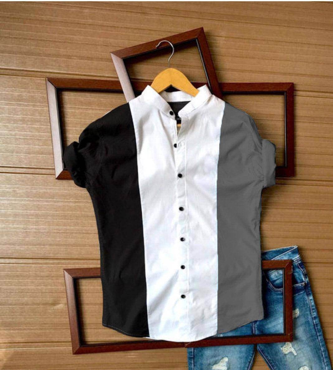 UD FABRIC Men Stylish Cotton Color Block Shirt - Grey - UD FABRIC - Your Style our Design