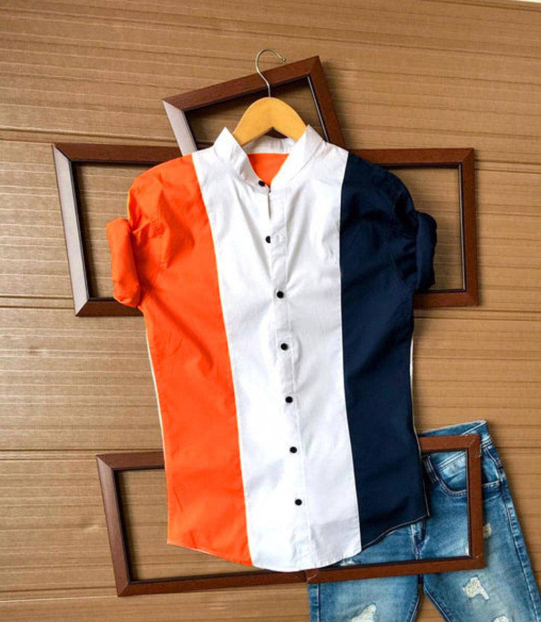 UD FABRIC Men Stylish Cotton Color Block Shirt - Grey - UD FABRIC - Your Style our Design