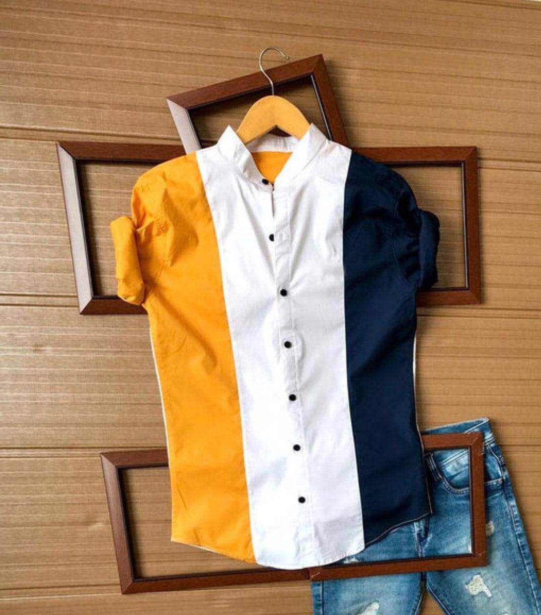 UD FABRIC Men Stylish Cotton Color Block Shirt - Grey - UD FABRIC - Your Style our Design