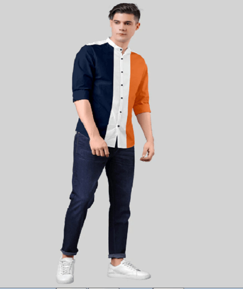 Men's Cotton  Long Sleeve Slim Fit Casual Button Down Color Block Shirts - Orange - UD FABRIC - Your Style our Design