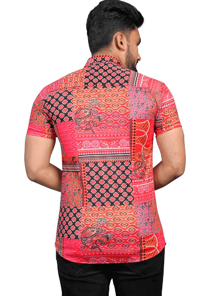 Pink Floral Stretch Short Sleeve Printed Shirt for Men - UD FABRIC - Your Style our Design