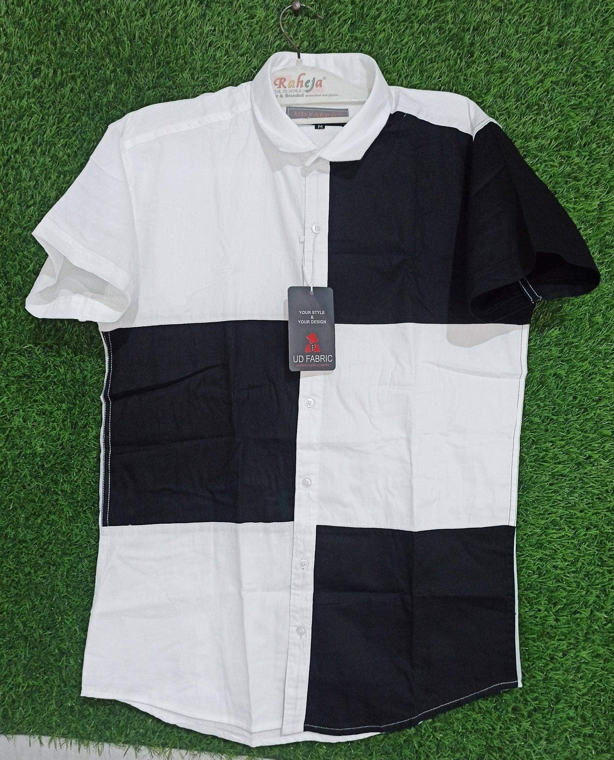 Short Sleeve Color-block Cotton Slim Fit Shirt for Men-White - UD FABRIC - Your Style our Design