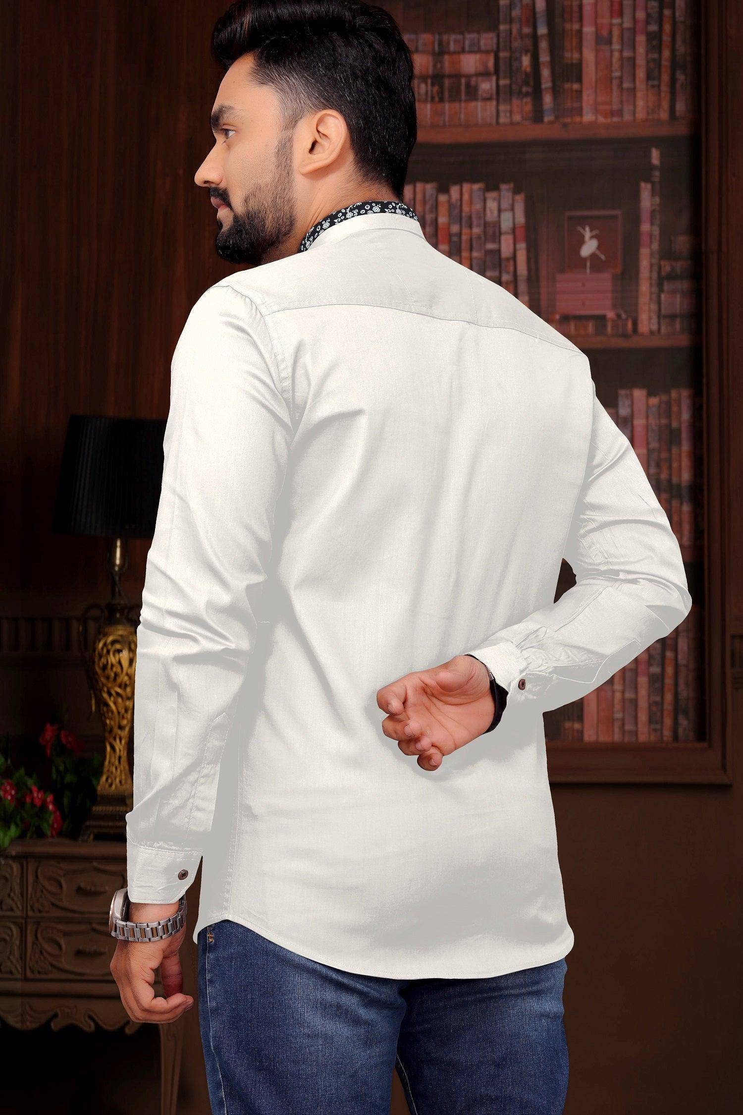 White Short Sleeve Cotton Casual Solid Slim Fit Black Shirts for Men - UD FABRIC - Your Style our Design