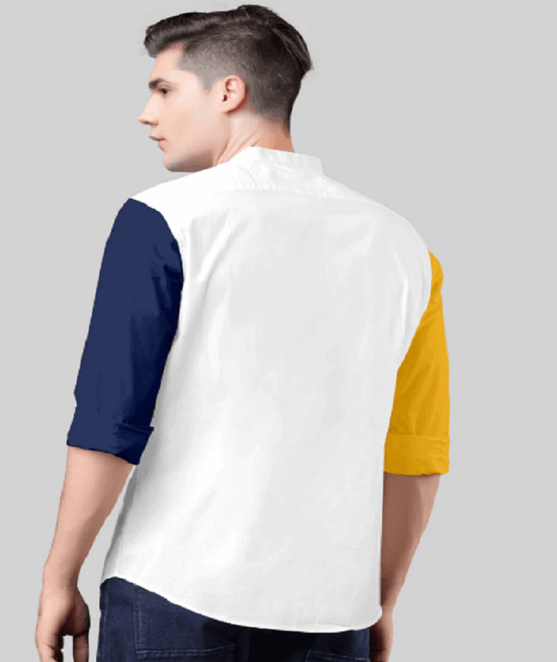 Men's Cotton  Long Sleeve Slim Fit Casual Button Down Color Block Shirts - Yellow - UD FABRIC - Your Style our Design