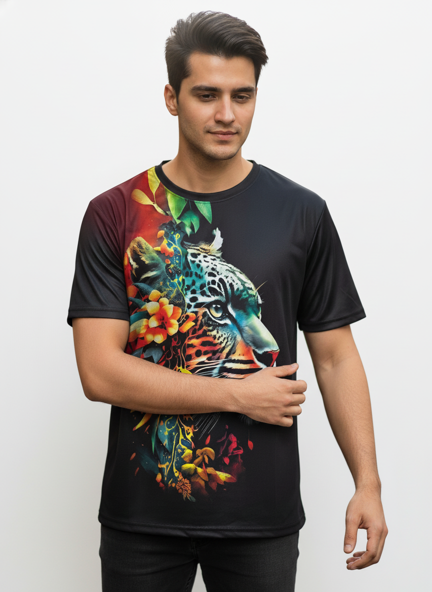 Vintage Animal T Shirt For Men 3D Fierce Leopard Print Tees Summer Short Sleeve Holiday T-Shirts Loose Clothing O-neck Pullover