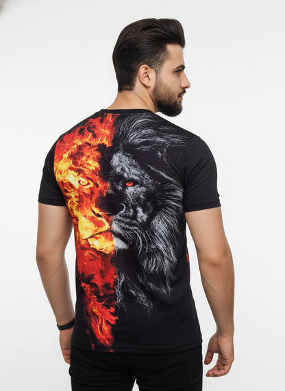 3D Animal Fire Lion Print T shirt