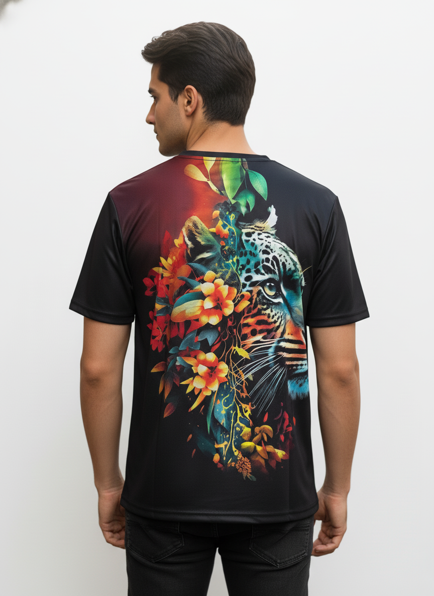 2-Pack Men's 3D Realistic Lion Graphic T-Shirts 2-Pack ( Black-Flower Tiger)