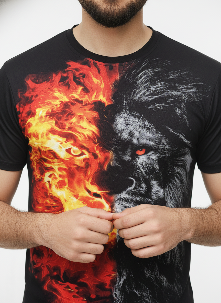 3D Animal Fire Lion Print T shirt