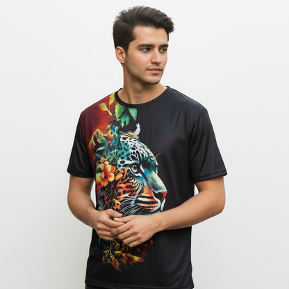2-Pack Men's 3D Realistic Lion Graphic T-Shirts 2-Pack ( Black-Flower Tiger)