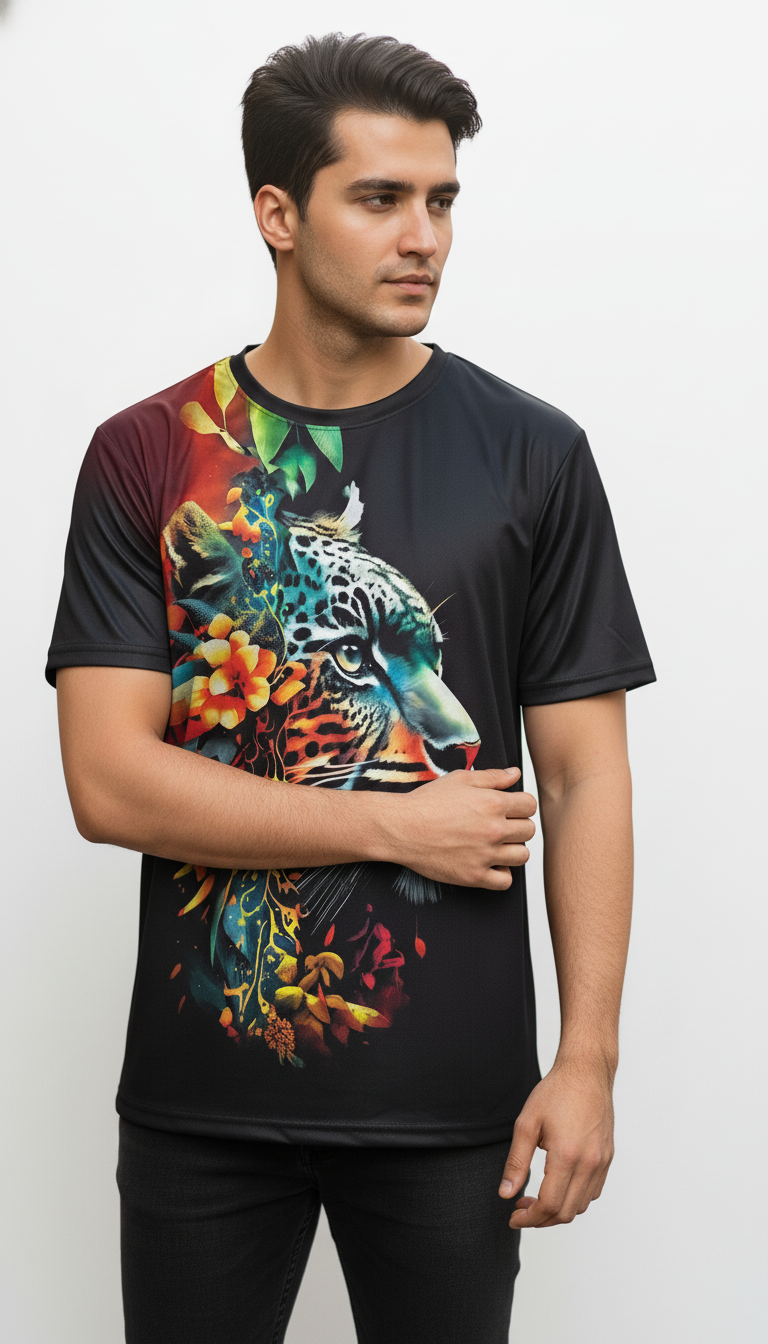 Vintage Animal T Shirt For Men 3D Fierce Leopard Print Tees Summer Short Sleeve Holiday T-Shirts Loose Clothing O-neck Pullover