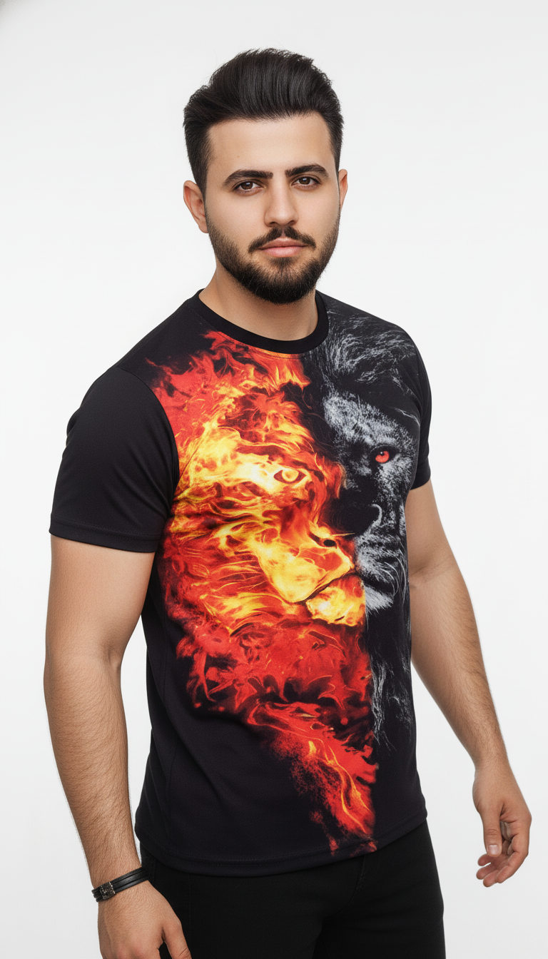 3D Animal Fire Lion Print T shirt