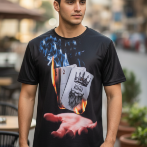 Burning Aces King T-Shirt | Card Game Graphic Black Tee