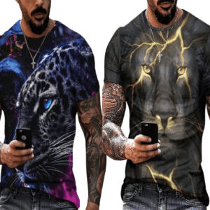 Combo - Pack of - 2 Lion T-shirt Men's Casual Street Style Stretch Round Neck Tee Shirt For Summer. Multi - Black