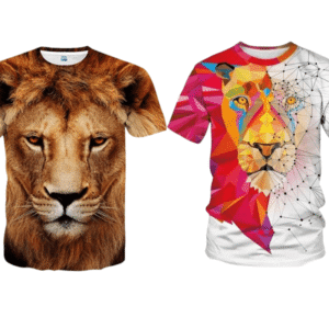Combo - Pack of - 2 Lion T-shirt Men's Casual Street Style Stretch Round Neck Tee Shirt For Summer. White - Gold