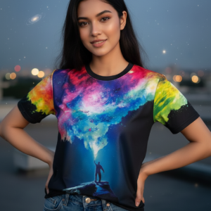 Galaxy Printed Oversized Women’s T-Shirt | Polycotton Half Sleeve Casual Tee