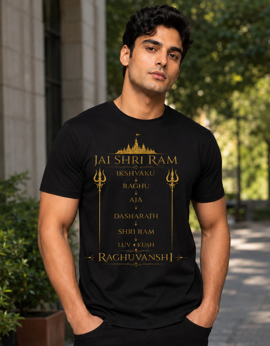 Jai Shri Ram Raghuvanshi Premium Black Half Sleeve T-Shirt for Men | Spiritual Hindu Graphic Printed Tee