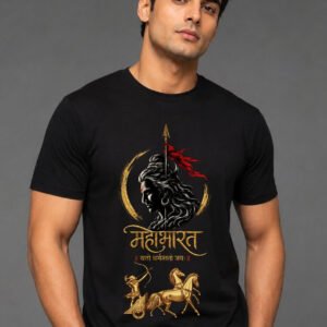 Mahabharat Warrior Premium Black Half Sleeve T-Shirt for Men | Hindu Mythology Graphic Printed Tee