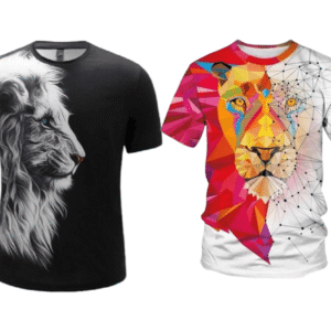 Combo - Pack of - 2 Lion T-shirt Men's Casual Street Style Stretch Round Neck Tee Shirt For Summer. White - Black