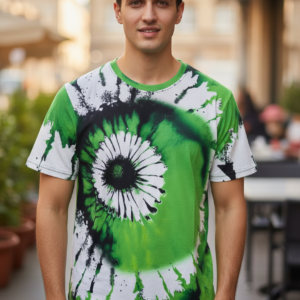 Tie-Dye Style Brown T-Shirts for Men | Spiral Streak Print Short Sleeve Shirt | Casual Summer Tee
