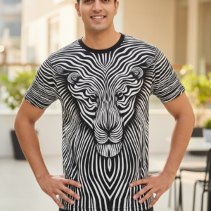 t shirts to print Vintage Animal T Shirt for Men/Summer Short Sleeve Holiday T-Shirts Loose Clothing O-Neck Pullover/Lion Printed Attractive T Shirt (in, Alpha, 2XL, Regular, White)