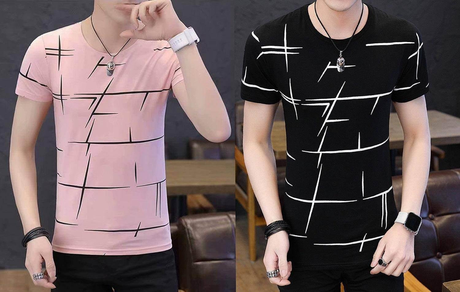 Pack of 2 Combo Lycra Casual Printed Short Sleeve T-Shirts