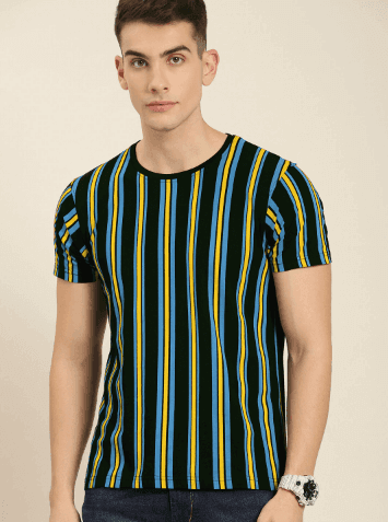 Men's Short Sleeve Striped Printed Multi Color T-Shirts
