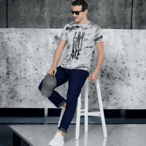 Grey Printed Stretch Short Sleeve T Shirt for Men - UD FABRIC