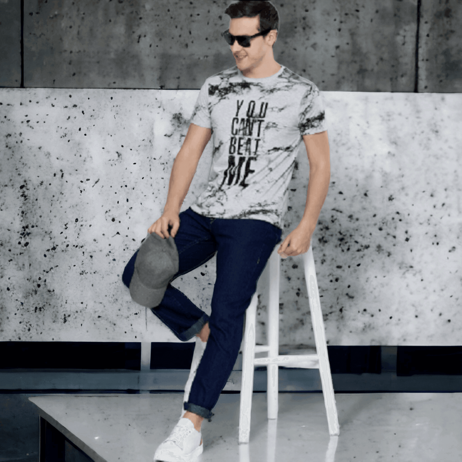 Grey Printed Stretch Short Sleeve T Shirt for Men - UD FABRIC