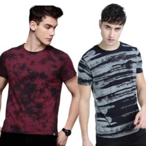Pack of - 2 Men Short Sleeve Printed T-Shirt - Marron-Grey